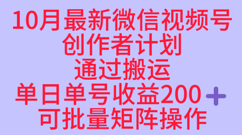 10月最新视频号收益最大化赛道长久稳定红利项目，单日单号收益2张+可批量矩阵操作-泡泡网创