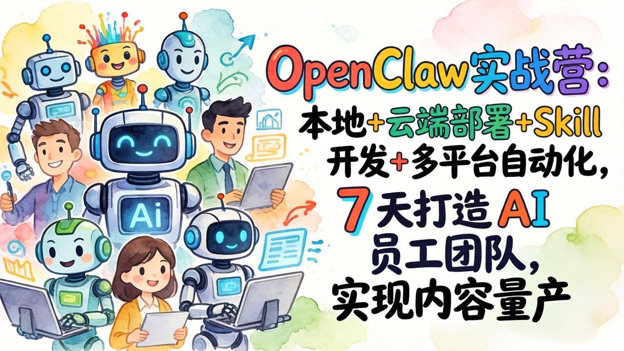 OpenClaw实战营：本地+云端部署+Skill开发+多平台自动化，7 天打造 AI 员工团队，实现内容量产-泡泡网创