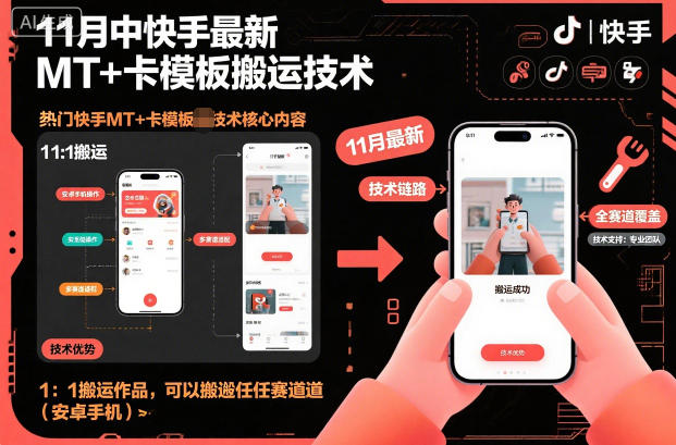 11月中快手最新MT+卡模板搬运技术，1：1搬运作品，可以搬运任何赛道(安卓手机)-泡泡网创