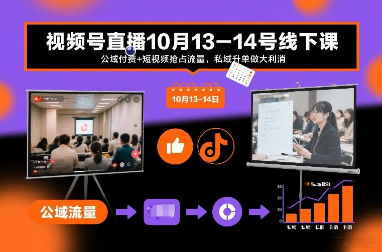 视频号直播10月13-14号线下课，公域付费+短视频抢占流量，私域升单做大利消-泡泡网创