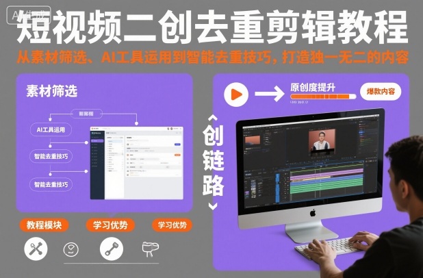 短视频二创去重剪辑教程，从素材筛选、AI工具运用到智能去重技巧，打造独一无二的内容-泡泡网创