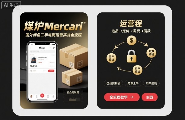 煤炉Mercari国外闲鱼二手电商运营实战全流程，仿品高利润，简单上手，闷声搞钱-泡泡网创