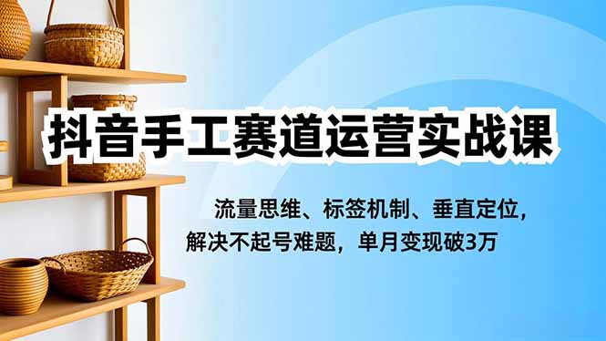 抖音手工赛道运营实战课，流量思维、标签机制、垂直定位，解决不起号难题，单月变现破3万-泡泡网创