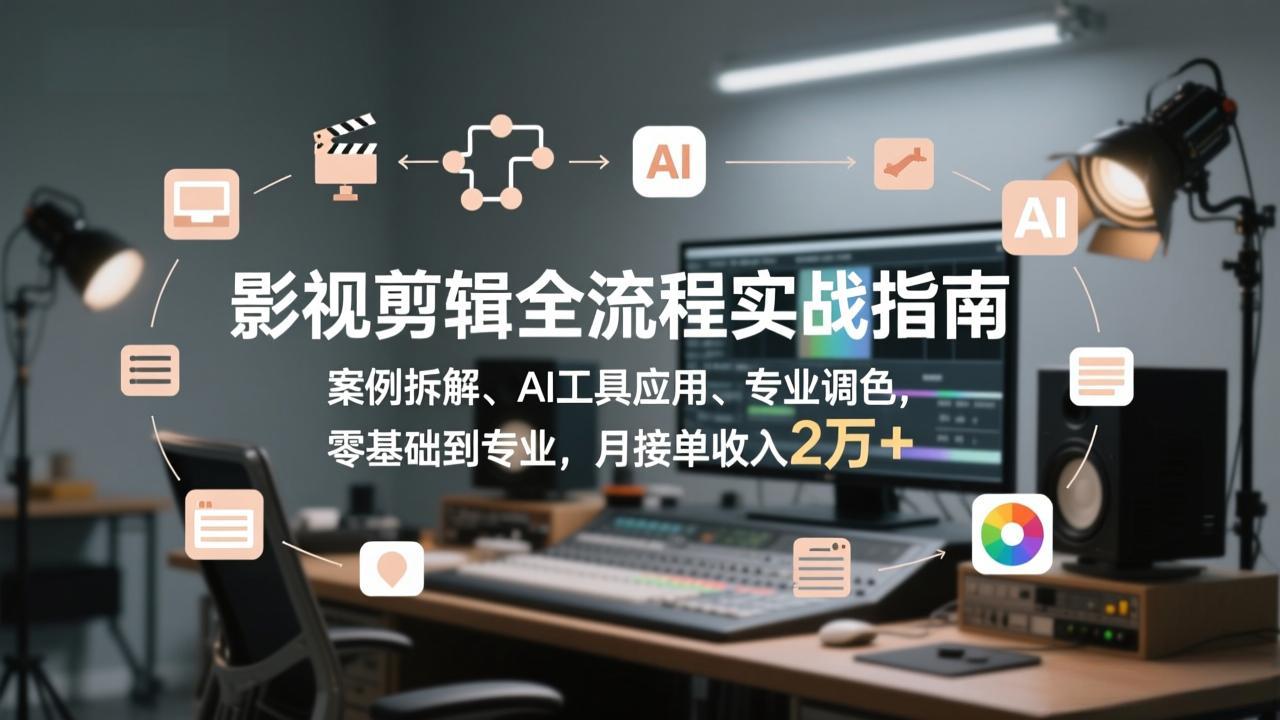 影视剪辑全流程实战指南，案例拆解、AI工具应用、专业调色，零基础到专业，月接单收入2万+-泡泡网创