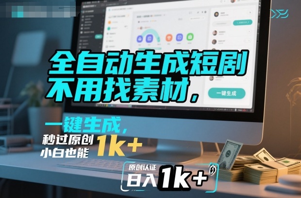 全自动生成短剧，不用找素材，不用剪辑，一键生成，秒过原创，小白也能轻松日入1k+【揭秘】-泡泡网创