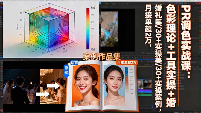 PR调色实战课：色彩理论+工具实操+婚礼医美/30+实操案例，月接单超2万-泡泡网创