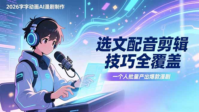 2026字字动画AI漫剧制作-1期，选文配音剪辑技巧全覆盖，一个人就能批量产出爆款漫剧-泡泡网创