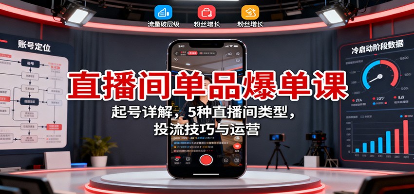 直播间单品爆单课：起号详解，5种直播间类型，投流技巧与运营-泡泡网创