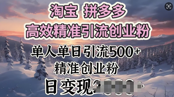 淘宝拼多多高效精准引流创业粉，单人单日引流500+创业粉，日变现多张-泡泡网创