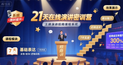 21天在线演讲密训营，王牌演讲招商课程系统-泡泡网创