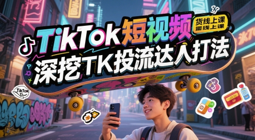 TikTok短视频带货线上课，深挖TK投流达人打法-泡泡网创