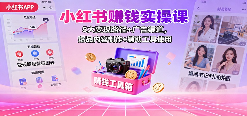 小红书赚钱实操课：5大变现路径+广告渠道，爆品内容制作+辅助工具使用-泡泡网创