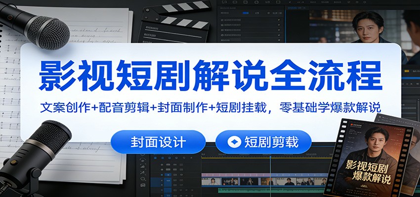 影视短剧解说全流程：文案创作+配音剪辑+封面制作+短剧挂载，零基础学爆款解说-泡泡网创