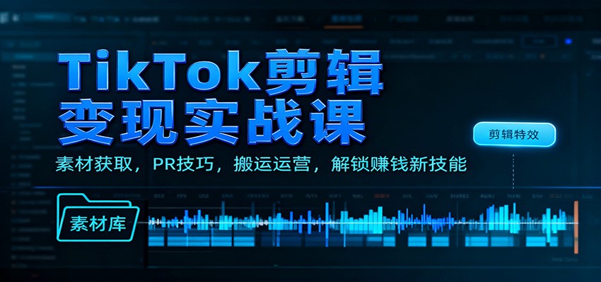 TikTok剪辑变现实战课：素材获取，PR技巧，搬运运营，解锁赚钱新技能-泡泡网创