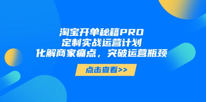 淘宝开单秘籍PRO，定制实战运营计划，化解商家痛点，突破运营瓶颈-泡泡网创