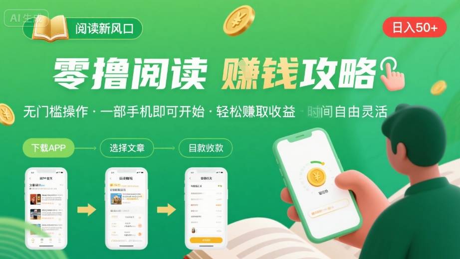 零撸阅读新风口，无门槛轻松挣，一部手机，日入 50-3张【揭秘】-泡泡网创