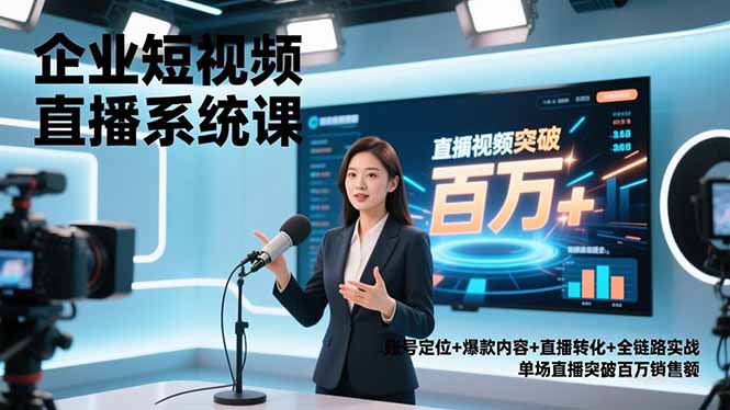 企业短视频直播系统课，账号定位+爆款内容+直播转化+全链路实战，单场直播突破百万销售额-泡泡网创