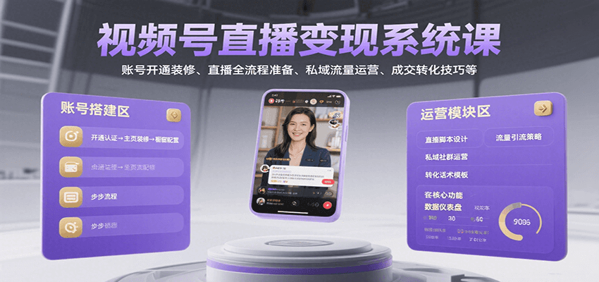 视频号直播变现系统课，账号开通装修、直播全流程准备、私域流量运营、成交转化技巧等-泡泡网创