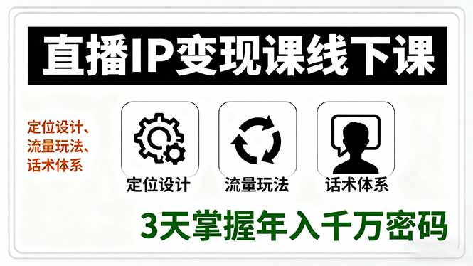 直播IP变现课线下课，定位设计、流量玩法、话术体系，3天掌握年入千万密码-泡泡网创