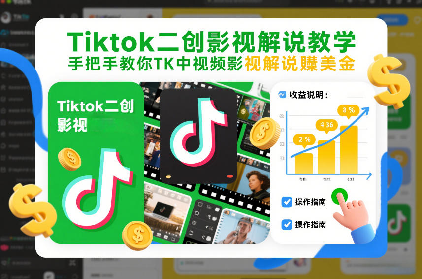 Tiktok二创影视解说教学，手把手教你TK中视频影视解说賺美金(更新26年1月)-泡泡网创
