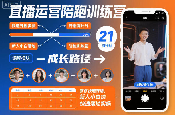 直播运营陪跑训练营，教你快速开播，新人小白快速落地实操-泡泡网创