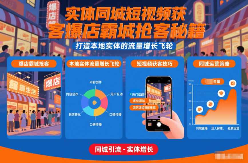 实体同城短视频获客爆店霸城抢客秘籍，打造本地实体的流量增长飞轮-泡泡网创