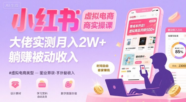 小红书虚拟电商，大佬实测月入2W+，实现被动收入-泡泡网创