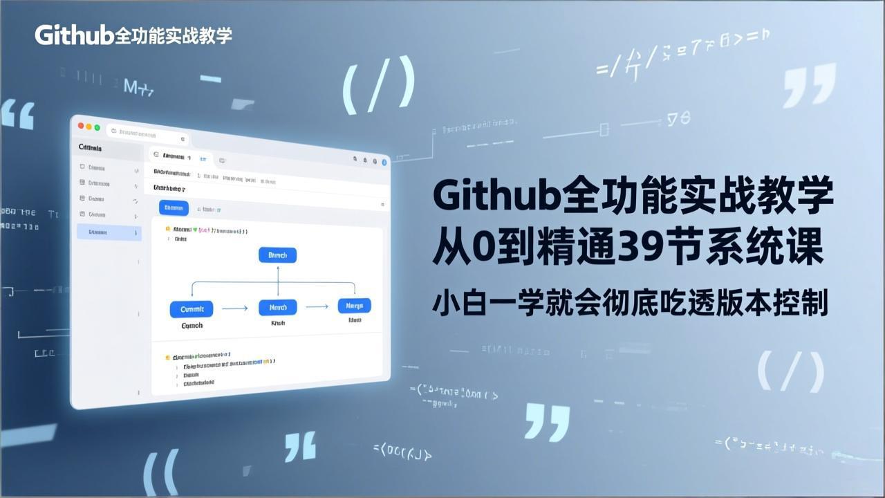 GitHub-全功能实战教学，从0到精通39节系统课，小白一学就会彻底吃透版本控制-泡泡网创