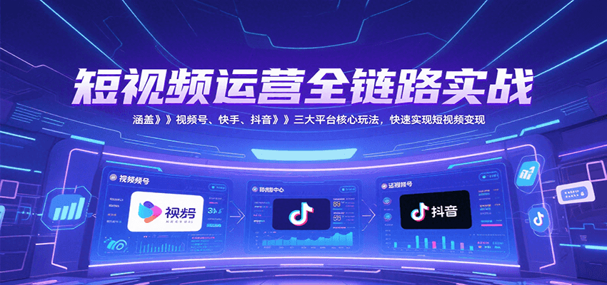 短视频运营全链路实战，涵盖视频号、快手、抖音三大平台核心玩法，快速实现变现！-泡泡网创