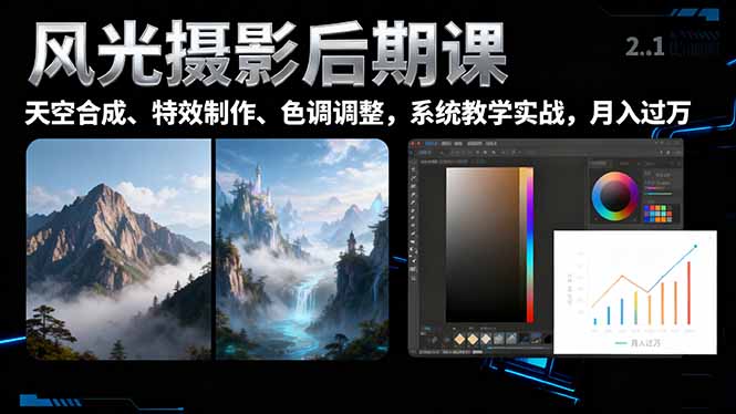 风光摄影后期课，一键换天空合成、特效制作、色调调整，月入过万-泡泡网创