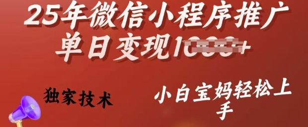 25年微信小程序推广单日变现多张，独家技术，小白宝妈轻松上手【揭秘】-泡泡网创