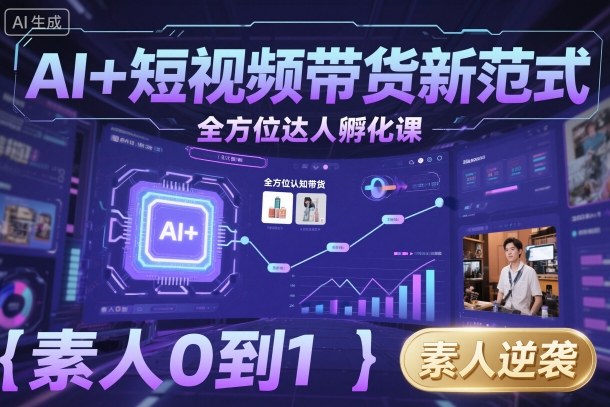 AI+短视频带货新范式全方位达人孵化课，素人也可以从0到1，全方位认知短视频带货-泡泡网创