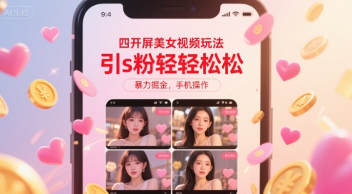四开屏美女视频玩法，引s粉轻轻松松，暴力掘金，手机操作【揭秘】-泡泡网创