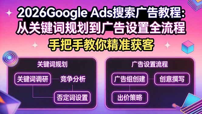 2026Google Ads搜索广告教程：从关键词规划到广告设置全流程，手把手教你精准获客-泡泡网创