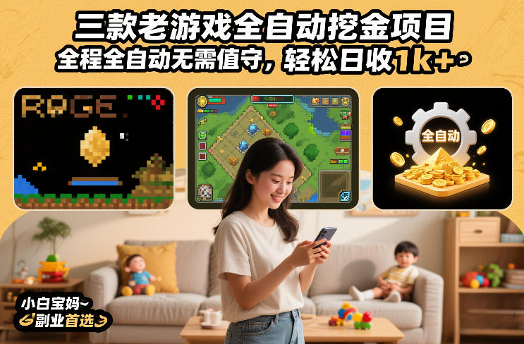三款老游戏全自动挖金项目，全程全自动无需值守，轻松日收1k+，小白宝妈副业首选【揭秘】-泡泡网创