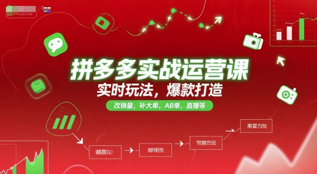 拼多多实战运营课，实时玩法，爆款打造，改销量，补大单，AB单，直播等(更新2025月)-泡泡网创