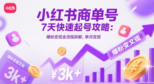 小红书商单号7天快速起号攻略：爆粉变现全流程拆解，单月变现3k+-泡泡网创