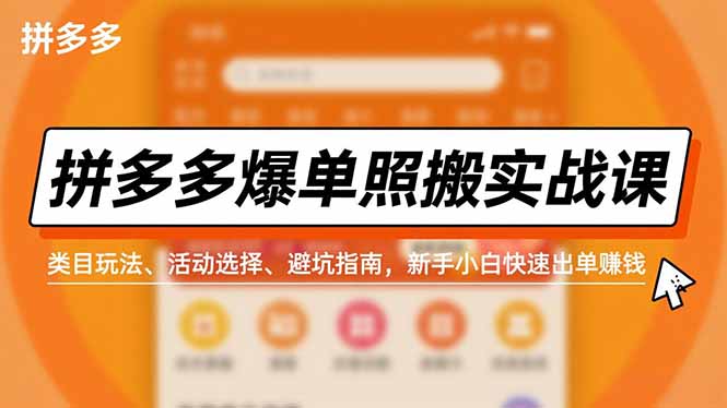 拼多多爆单照搬实战课，类目玩法、活动选择、避坑指南，新手小白快速出单赚钱-泡泡网创