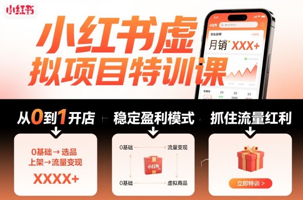 小红书虚拟项目特训课，帮你从0到1打造稳定盈利的店铺，抓住流量红利(更新9月)-泡泡网创