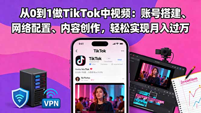 从0到1做TikTok中视频：账号搭建、网络配置、内容创作，轻松实现月入过万-泡泡网创