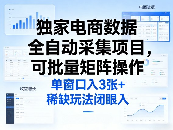 独家电商数据全自动采集项目，可批量矩阵操作，单窗口日入3张+，稀缺玩法闭眼入【揭秘】-泡泡网创