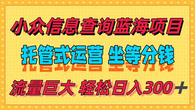 稳定日入300＋，小众信息查询蓝海项目，全程懒人式托管，解放你的时间-泡泡网创