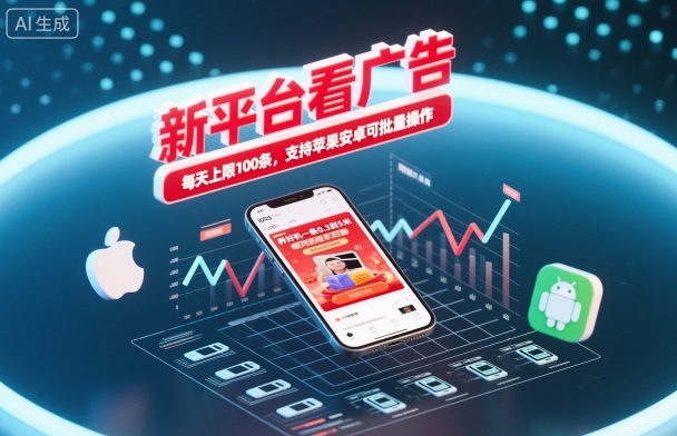 新平台看广告，养好机一条0.3到5米，每天上限100条，支持苹果安卓可批量操作-泡泡网创