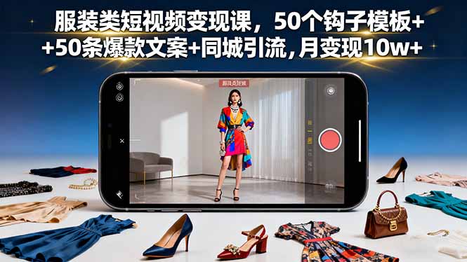 服装类短视频变现课，50个钩子模板+50条爆款文案+同城引流，月变现10w+-泡泡网创