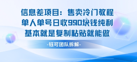 信息差项目：售卖冷门教程单人单号日收9张纯利基本就是复制粘贴就能做-泡泡网创