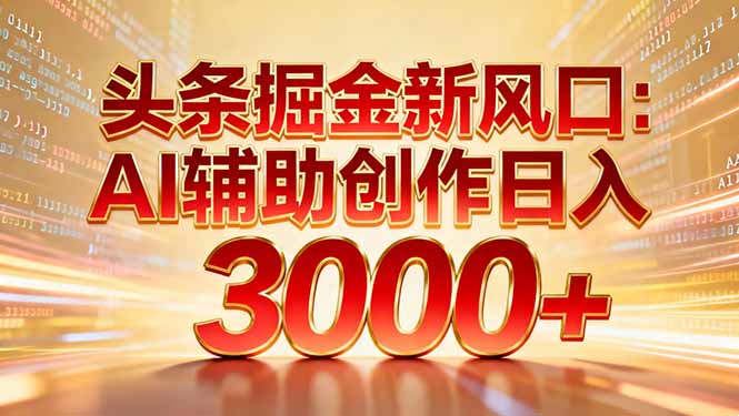 头条掘金新风口：AI辅助创作日入3000+，矩阵玩法当天启动隔天见效-泡泡网创