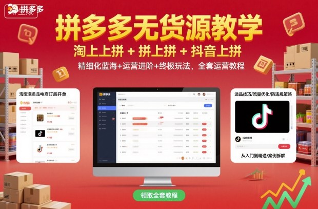 拼多多无货源教学，淘上拼+拼上拼+抖上拼，精细化蓝海+运营进阶+终极玩法，全套运营教程-泡泡网创