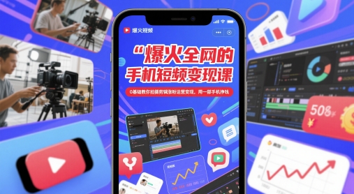 爆火全网的手机短视频变现课，0基础教你拍摄剪辑涨粉运营变现，用一部手机挣钱-泡泡网创