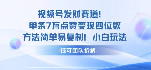 视频号发财赛道单条7W点赞变现四位数方法简单易复制小白玩法-泡泡网创