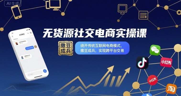无货源社交电商实操课，绕开传统互联网电商模式，撒豆成兵，实现跨平台交易-泡泡网创